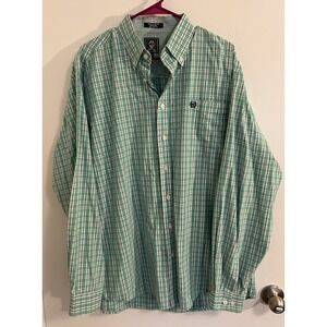 Mens Cinch Button-Up Mint Green Plaid Long Sleeve Shirt Size Large L